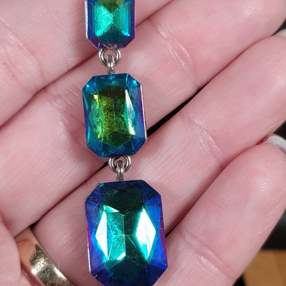 Elegant Silver, Blue, Green, And Purple Flash Dangle Earrings - Picture 2 of 2